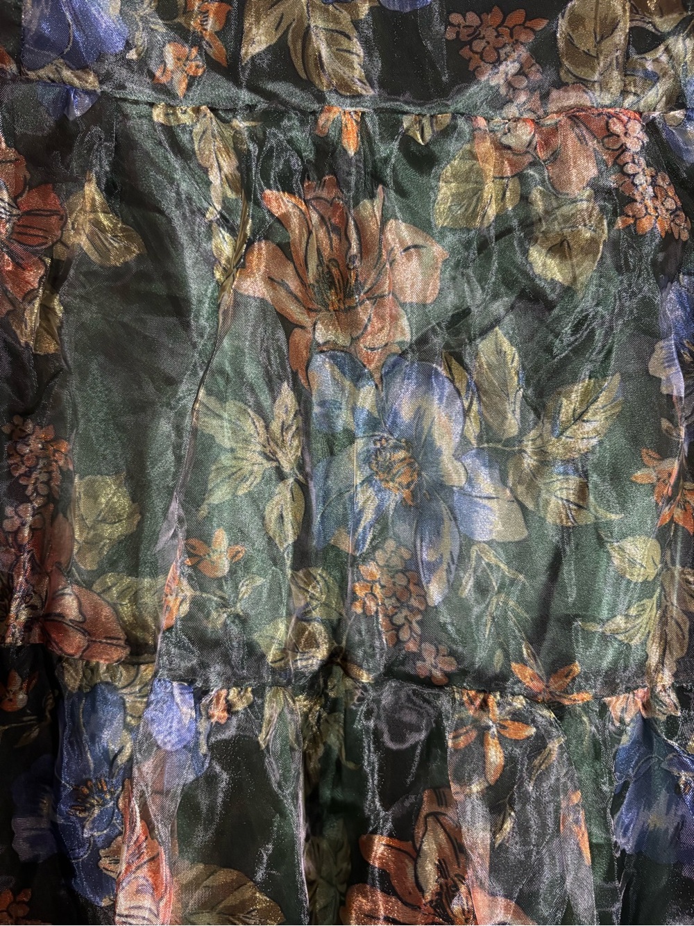 Lulus Exclusive Glamour Green Floral Organza Tiered Maxi Dress 2X - Picture 5 of 14